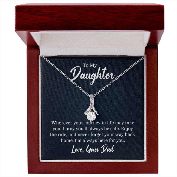 Alluring Beauty Daughter Necklace in gift box with heartfelt message.