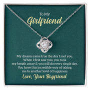 Love Knot Girlfriend Necklace with love knot pendant in elegant gift box.