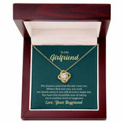 Love Knot Girlfriend Necklace in gift box with heartfelt message, symbolizing eternal love.