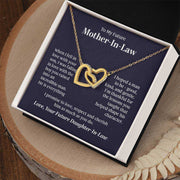 Interlocking Hearts Necklace with gold finish in a gift box.