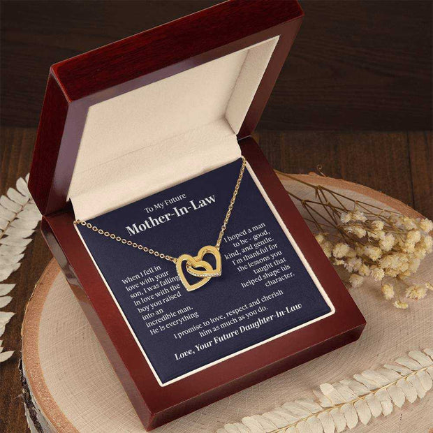 Interlocking Hearts Necklace in gift box, symbolizing love and unity.