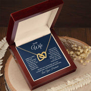 Interlocking Hearts Wife Necklace in luxury gift box with heartfelt message.