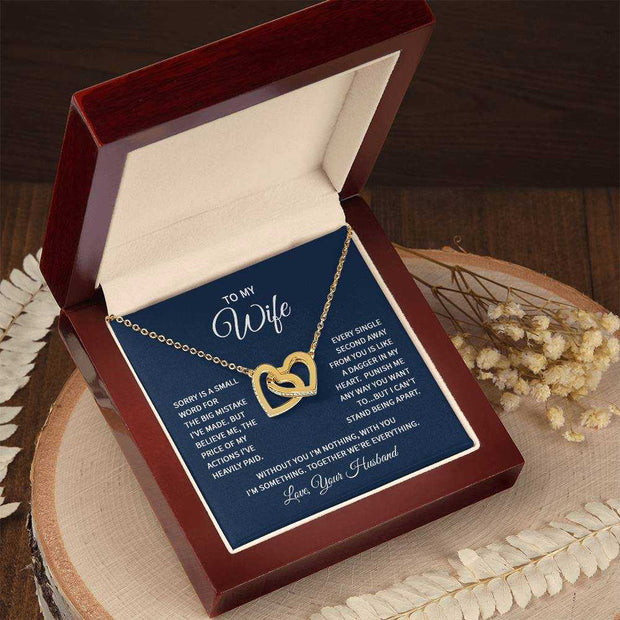 Interlocking Hearts Wife Necklace in luxury gift box with heartfelt message.