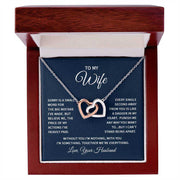 Interlocking Hearts Wife Necklace in gift box with heartfelt message, symbolizing everlasting love and devotion.
