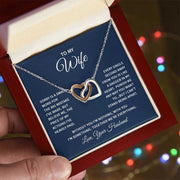 Interlocking Hearts Wife Necklace in gift box with heartfelt message for wife.