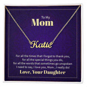Custom Mom name necklace with personalized engraving on elegant chain, ideal gift for mothers.