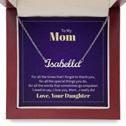 Custom Mom Name Necklace in elegant gift box with heartfelt message.
