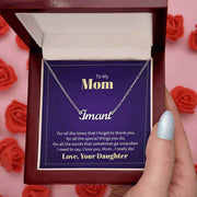 Custom Mom Name Necklace in gift box with personalized message card