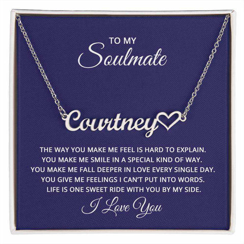 Soulmate Heart Name Necklace with customizable names in elegant gift box.