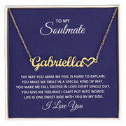 Soulmate Heart Name Necklace with personalized names in gold finish.