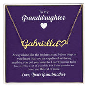 Heart Name Granddaughter Necklace with personalized pendant in elegant gold finish.