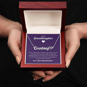 Heart Name Granddaughter Necklace in gift box with customizable pendant and message card.