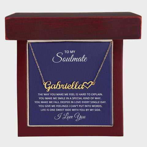 Customized Soulmate Heart Name Necklace in elegant gift box, perfect for expressing love and commitment.