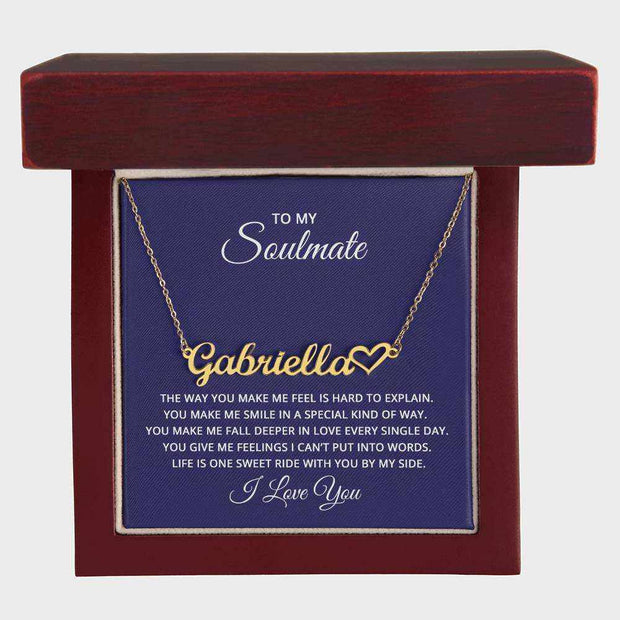 Customized Soulmate Heart Name Necklace in elegant gift box, perfect for expressing love and commitment.