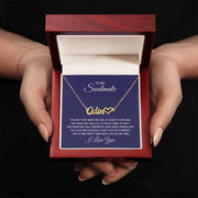 Soulmate Heart Name Necklace in luxury box with LED light, featuring personalized name and heart design.
