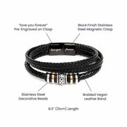 Love You Forever Bracelet for Men with engraved sentiment, braided vegan leather band, and stainless steel beads.