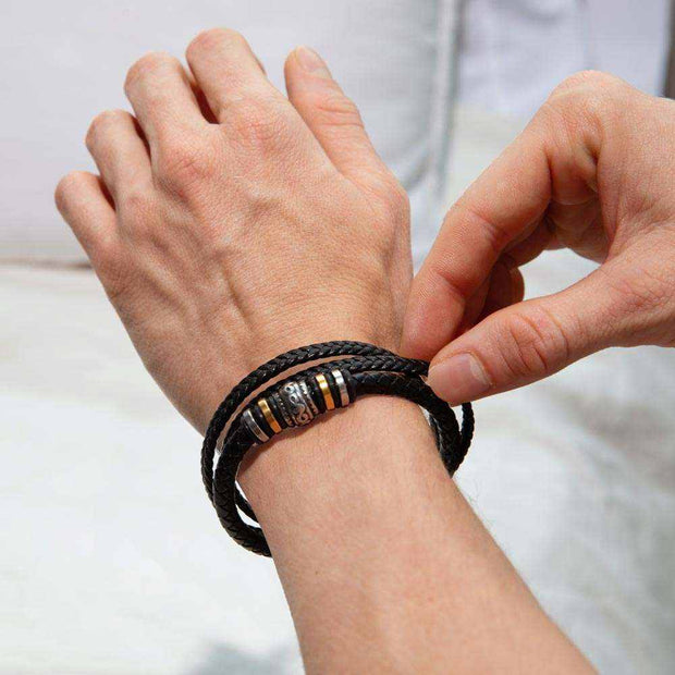 Men's Forever Bracelet with vegan leather band and stainless steel beads.