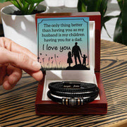 Love You Forever Bracelet for Men with engraved sentiment and braided vegan leather, packaged in luxury box.