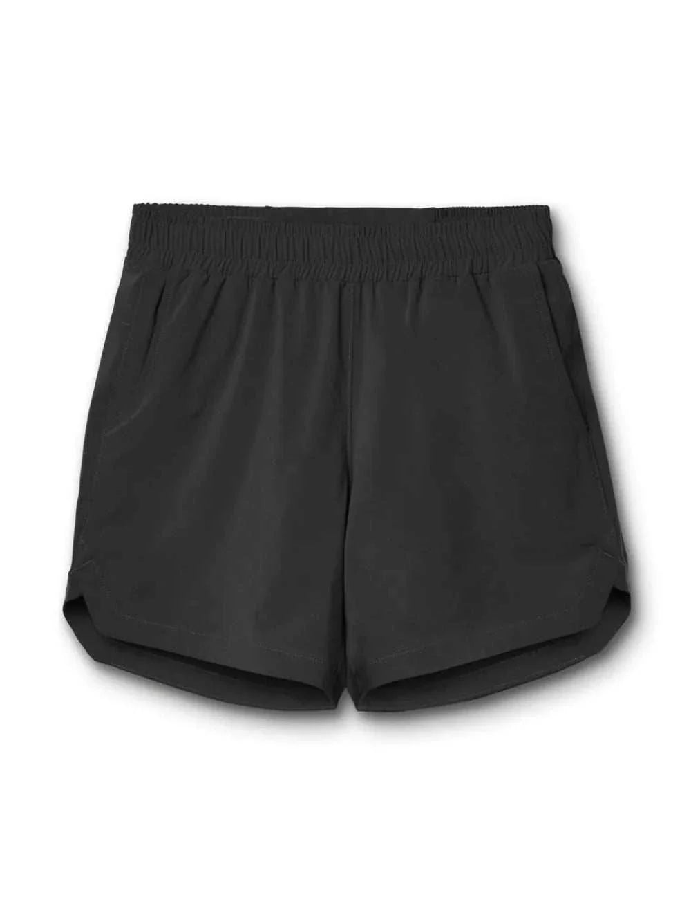 Men's elastic waist active shorts, black, lightweight, moisture-wicking fabric, comfortable fit.