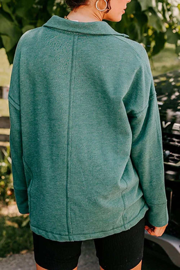 Collared Neck Sweatshirt in green, featuring long sleeves and a sophisticated collar design for a stylish, cozy fit.