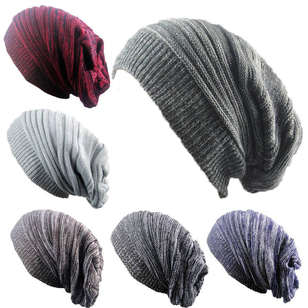 Two-color pleated pullover hat in various colors, showcasing stylish design and cozy knit material.