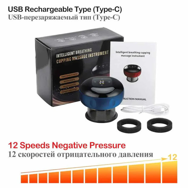 Anti-Cellulite Therapy Massager with USB Type-C and 12-speed negative pressure setting.