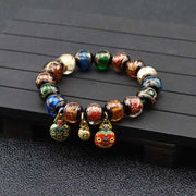 Gray Colored Glaze Bracelet with geometric design and glossy finish, featuring colorful beads and charms, unisex style.