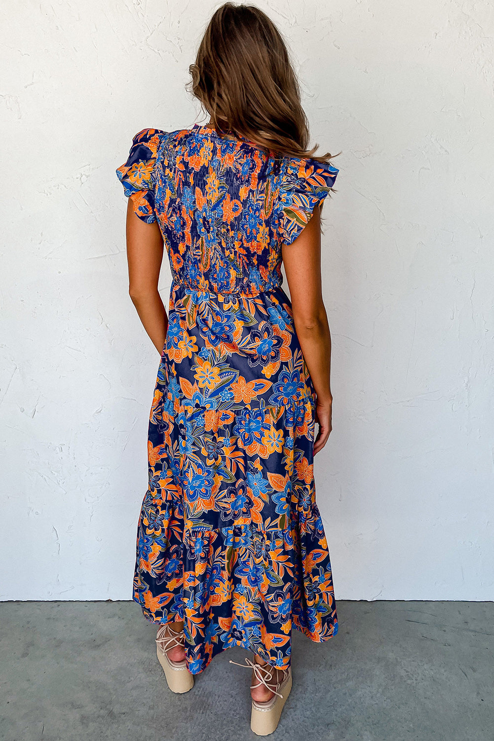 Boho Floral V Neck Long Dress