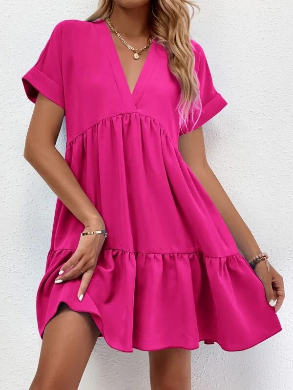 Short-Sleeved V-Neck Dres