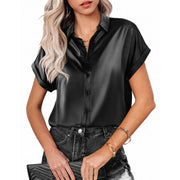 Short Sleeve Blouse in black, featuring a relaxed fit and button-down design, ideal for stylish casual or office wear.