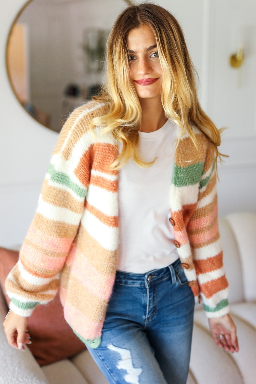 Haptics Striped Button Down Cardigan