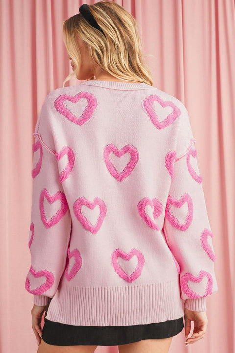 Pink Heart Bubble Sleeve Sweater
