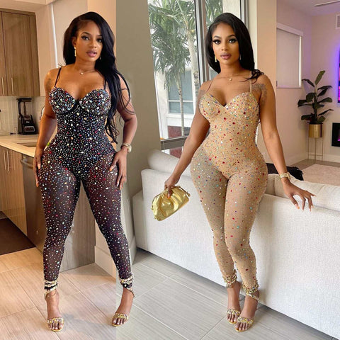 Rhinestone Mesh Jumpsuit