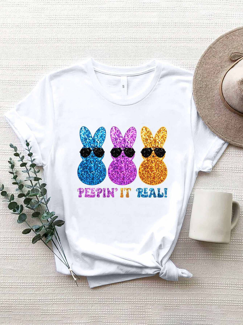 Women's Bunny Graphic Round Neck T-Shirt with playful bunny design and short sleeves from Hot Topic Goods