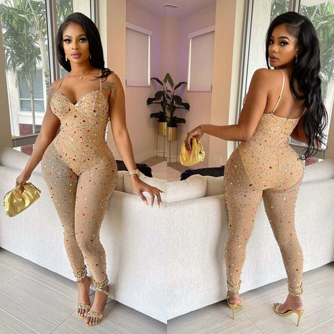Rhinestone Mesh Jumpsuit
