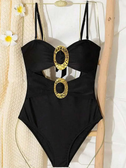 Sweetheart Cutout One-Piece Swimsuit with bold cutouts and elegant neckline, designed for a flattering silhouette and modern flair.