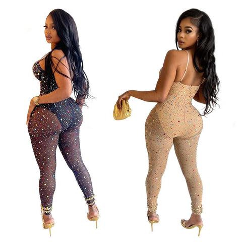 Rhinestone Mesh Jumpsuit