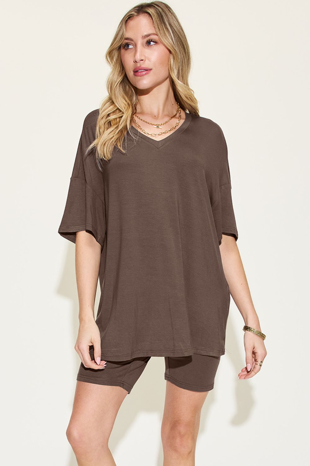 Basic Bae V-Neck T-Shirt & Shorts Set