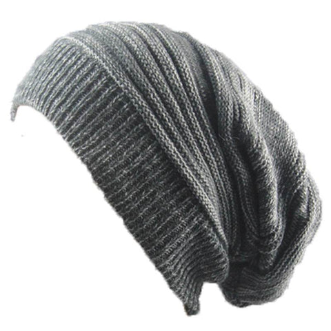 Two-color pleated pullover hat in dark gray.