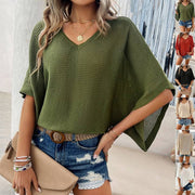 V-Neck Bat Sleeve T-shirt in green with relaxed fit and stylish design.