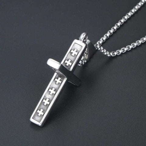 Religious jewelry necklace with cross pendant on titanium steel chain.