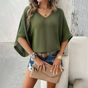 V-Neck Bat Sleeve T-shirt in green, stylish and comfortable with relaxed bat sleeves, perfect for casual wear.
