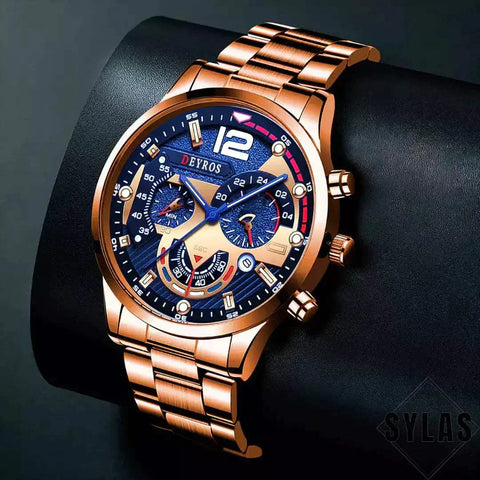 Luxury men's business watch with a classic design and stainless steel band.