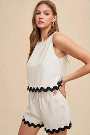 Annie Ric Rac Top and Shorts Set with vintage charm, featuring ric rac trim and lightweight fabric for stylish comfort.