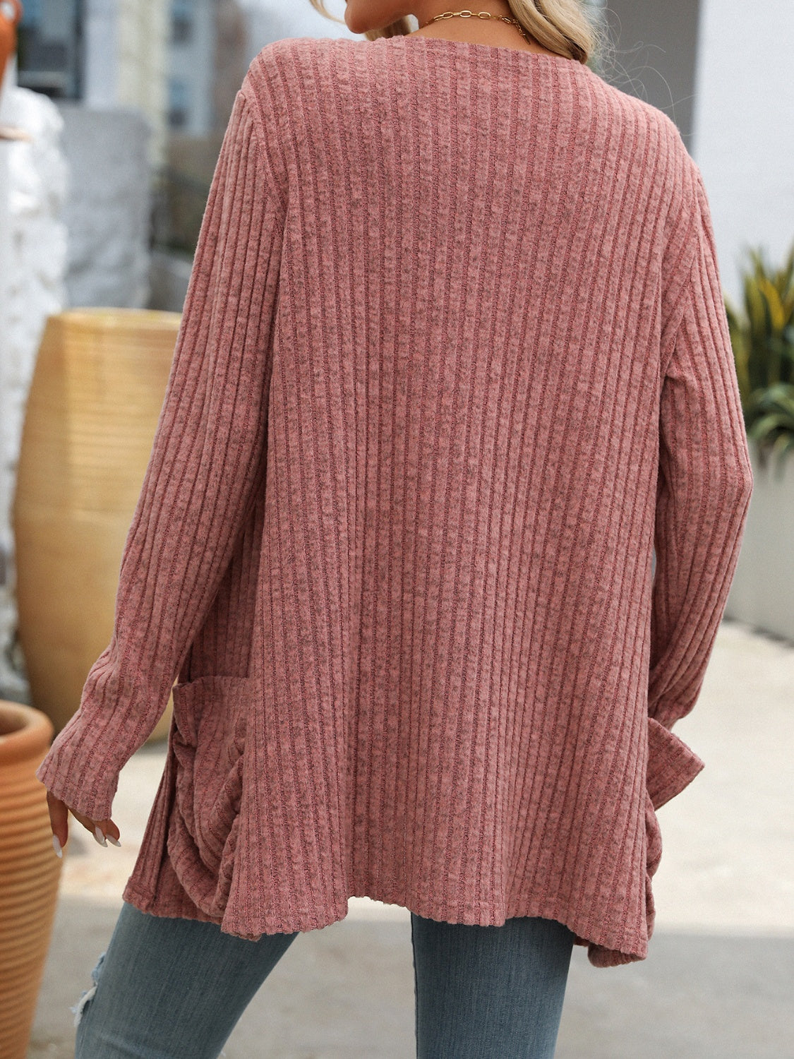 Open-Front Ribbed Cardigan