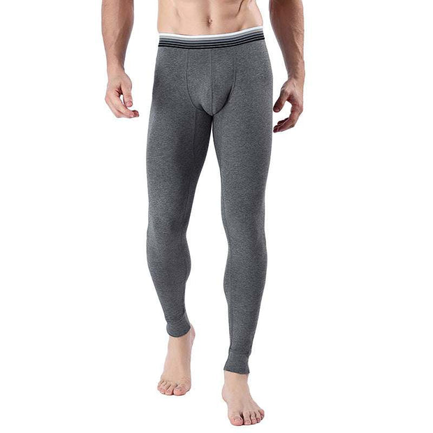 Men's cropped long johns in gray, elastic waistband, soft and breathable stretch cotton fabric for comfort.