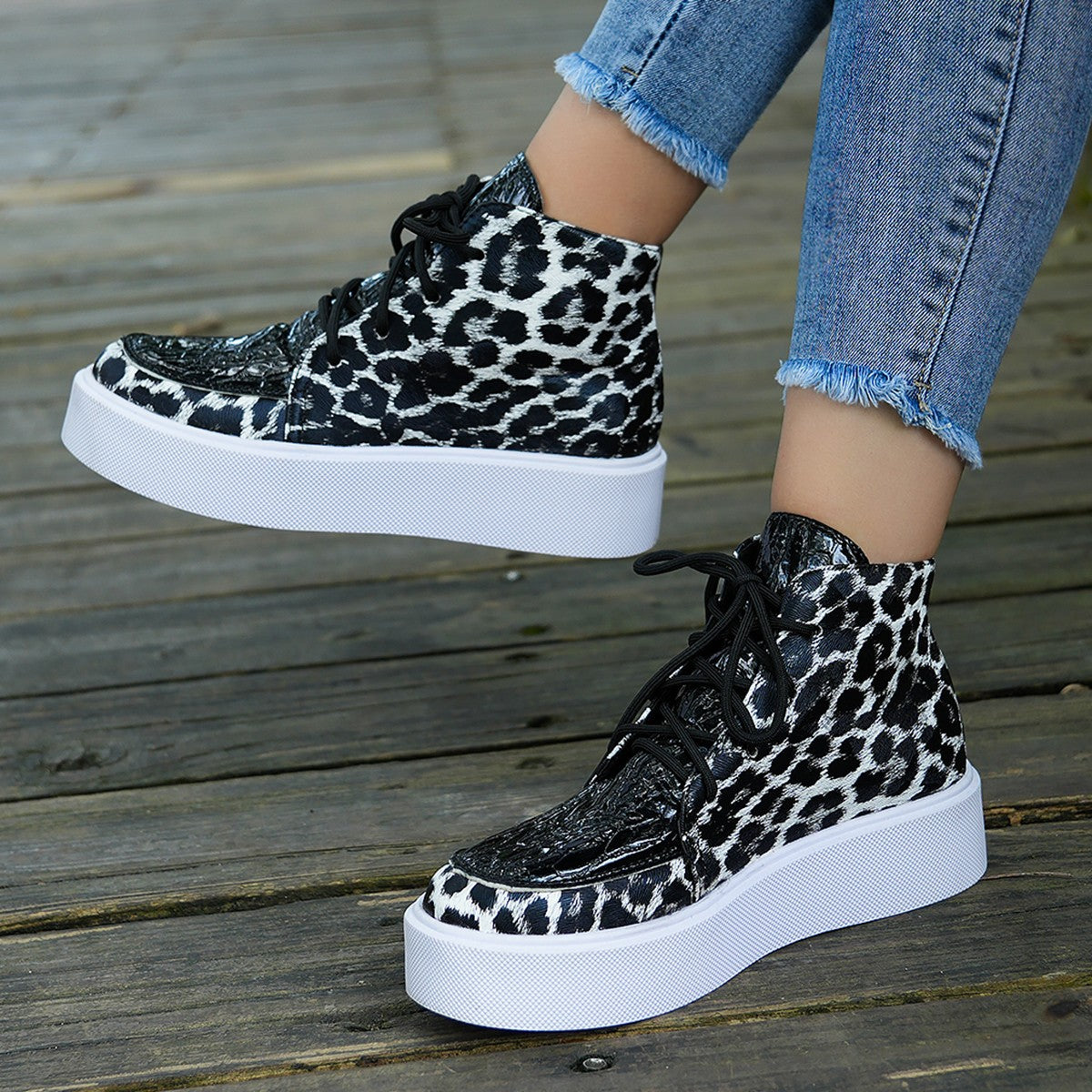 Leather Leopard Platform Sneakers