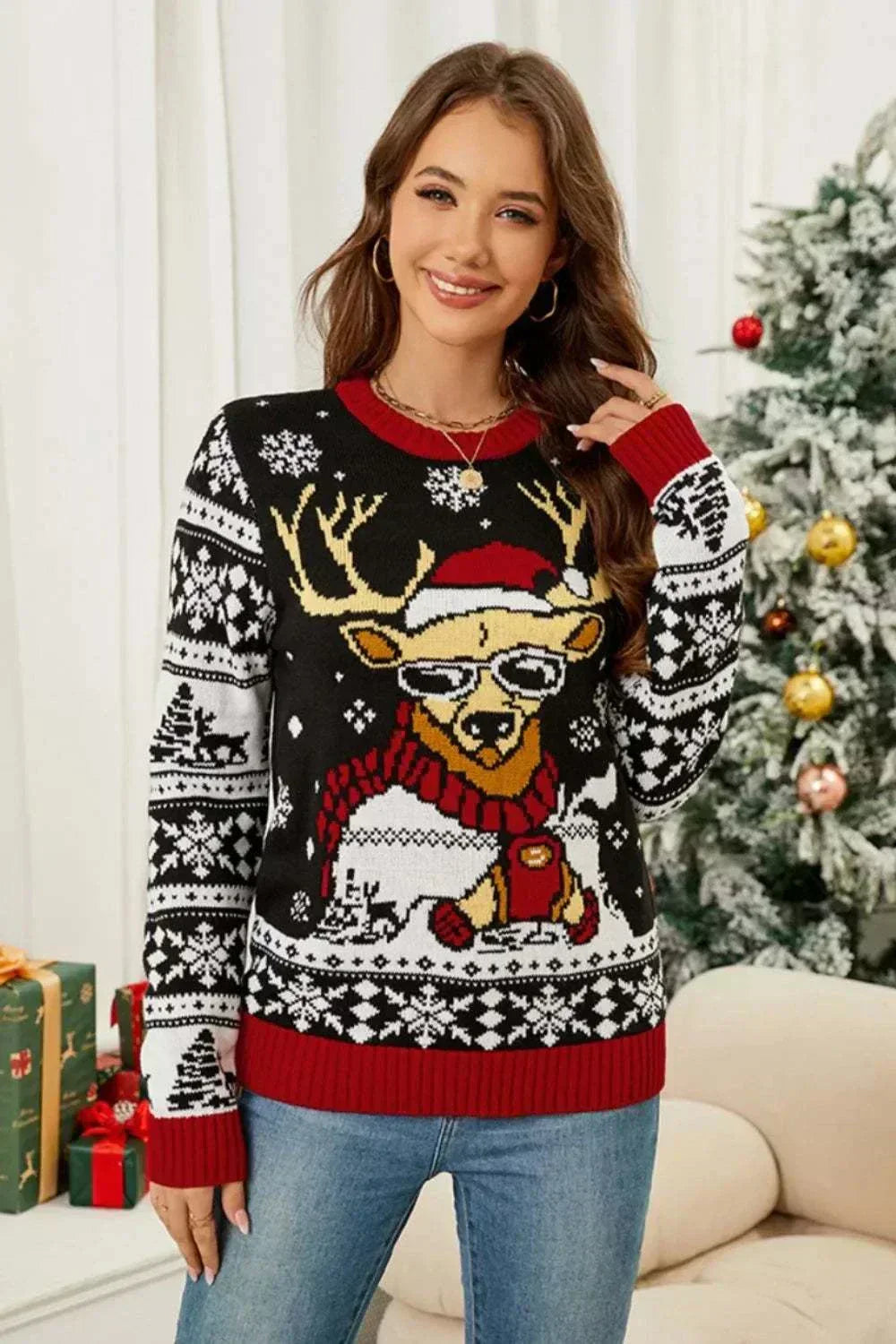 Women's Christmas Pattern Sweater with festive holiday design and crewneck from Hot Topic Goods
