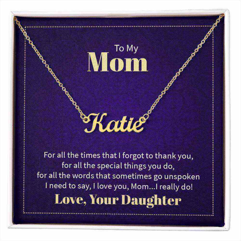 Custom Name Necklace for Mom personalized jewelry gift from daughter with elegant gold finish and adjustable chain
