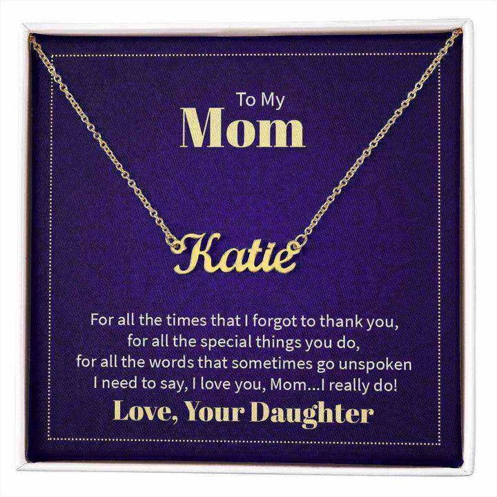 Custom Name Necklace for Mom personalized jewelry gift from daughter with elegant gold finish and adjustable chain